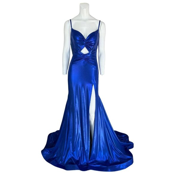 Shimmer Me Blue Cut Out Jovani Maxi Gown 43409 Size 4 NWT